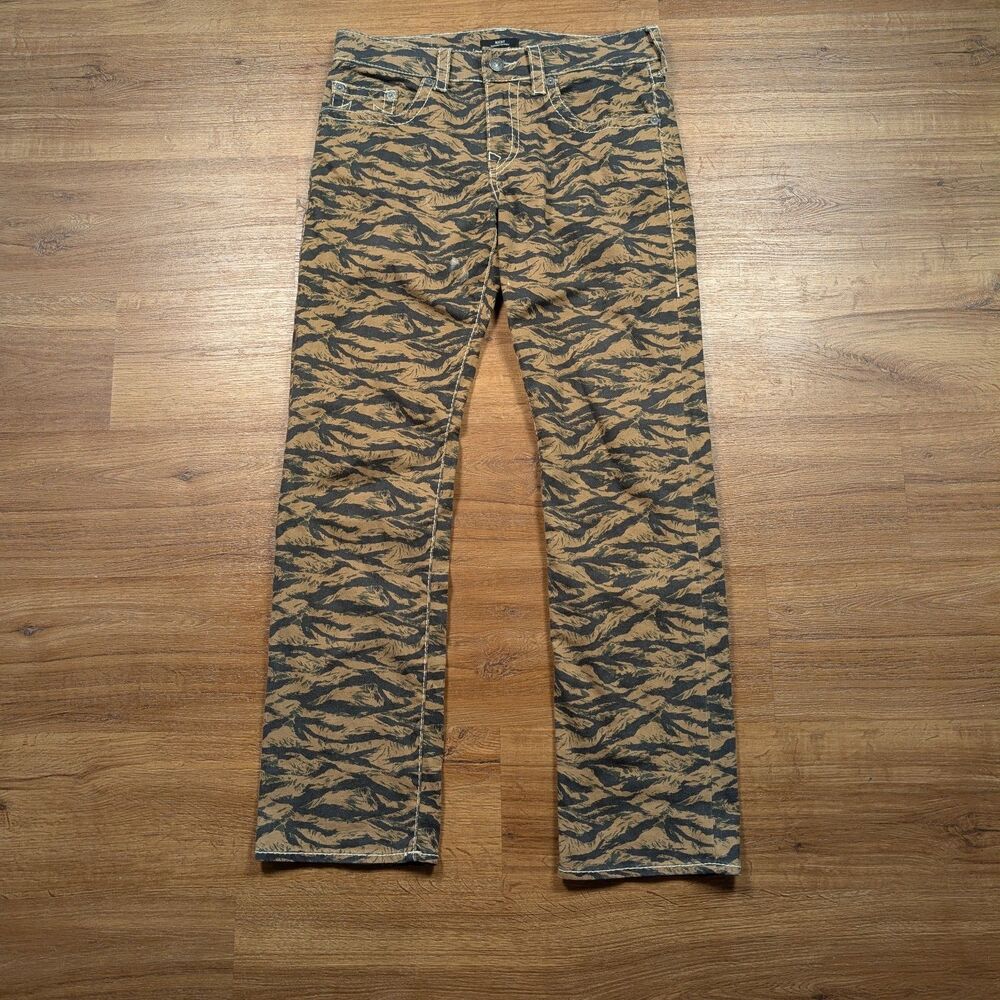 True Religion Ricky Jeans Mens 32x33 Brown Camo Tie Dye Y2K Casual Designer